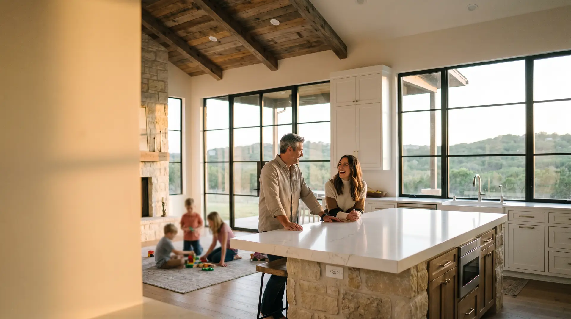 Older Texas couple reviewing their wills and trust documents at a sunlit kitchen table